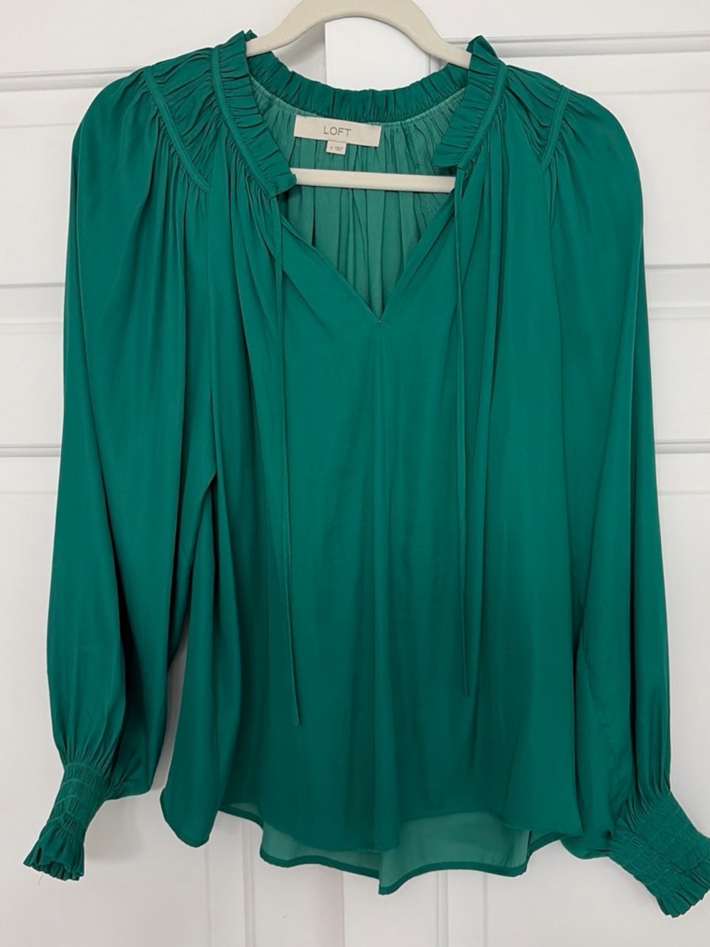 LOFT Teal Green V-Neck Peasant Blouse